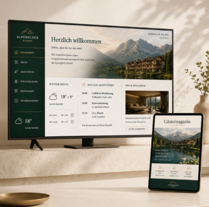 Digitale Hotelpost auf Smart-TV und Gästemagazin auf Tablet