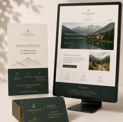 Visitenkarten, Einladung und Newsletter für die Hotelkommunikation