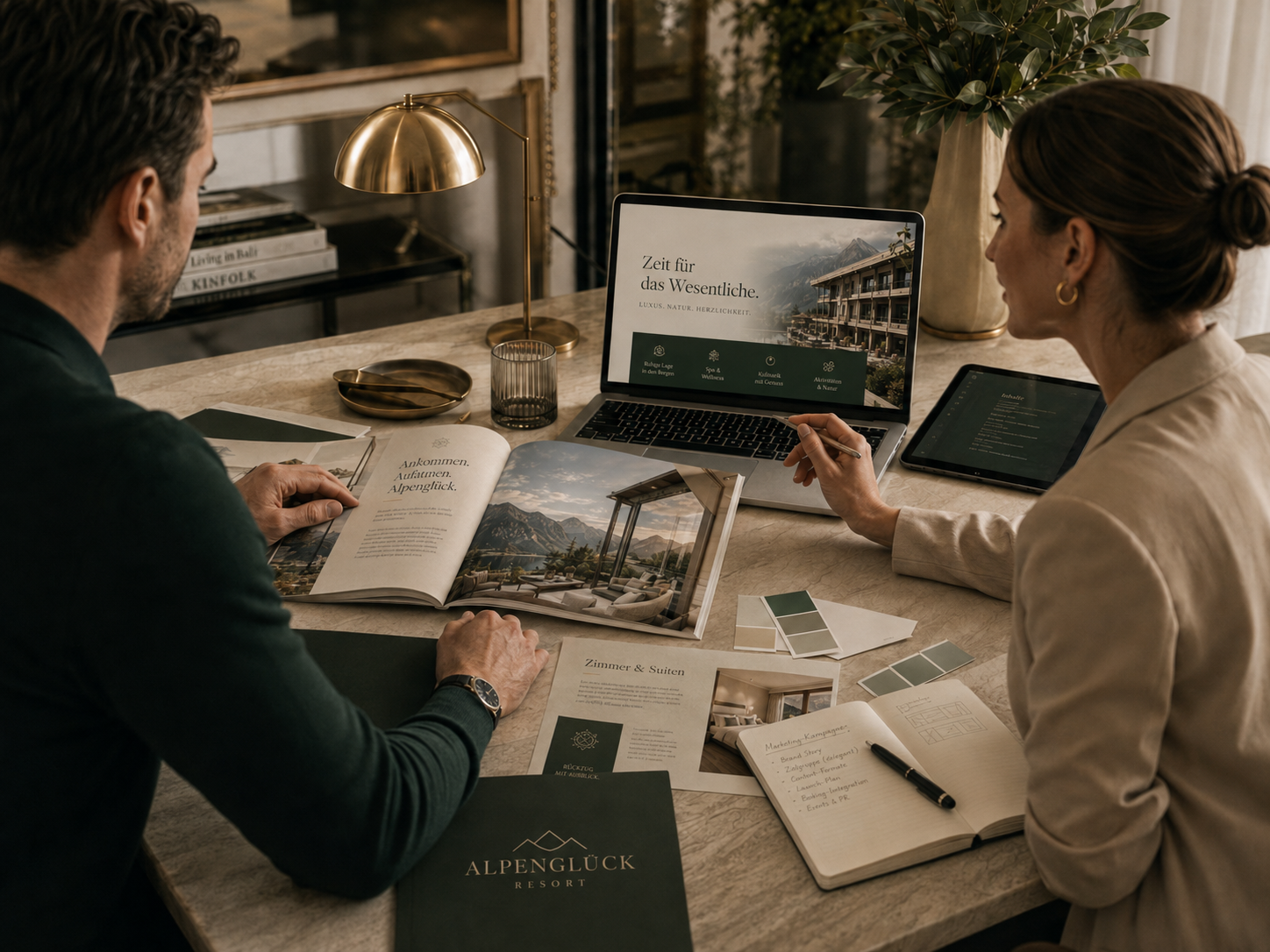 Beratung und Entwicklung von Print- und Digitalmedien für ein Hotel (KI-generiertes Bild)